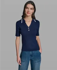 カール ラガーフェルド レディース アウター ニット・セーター 半袖 KARLAGERFELD PARIS WomenshortSleeve Collared Sweater Navel Academのサムネイル