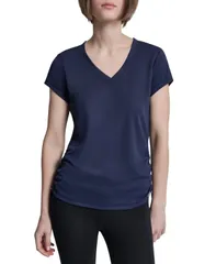 ダナ キャラン ニューヨーク レディース トップス Tシャツ Vネック ギャザー DKNY Sport Womens Ruched Side Seams VNeck Tech TShirt Peacoのサムネイル