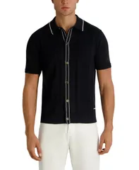 カール ラガーフェルド メンズ アウター ニット・セーター 半袖 KARLAGERFELD PARIS MenshortSleeve RegularFit Woven Sweater Black ブラのサムネイル