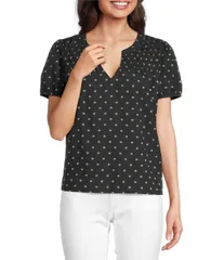 ラッキーブランド レディース トップス シャツ ドット柄 Vネック ドット ブラウス Lucky Brand Woven Polka Dot Split Notch VNeck Short Puffのサムネイル