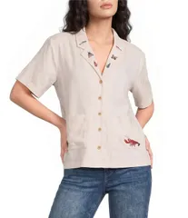 ペンドルトン レディース トップス シャツ 刺繍 Pendleton Woven Embroidered Notch Collar Short Sleeve Camp Shirt Naturalのサムネイル