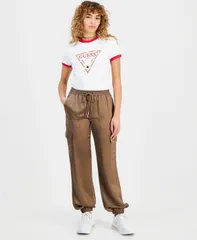 ゲス レディース ボトムス カジュアルパンツ GUESS Womens New Marzia Gathered Jogger Pants Walnut Shellのサムネイル