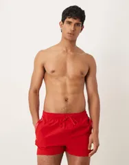 カルバンクライン メンズ 水着 ハーフパンツ・ショーツ ショートパンツ ロゴ Calvin Klein side script logo drawstring swim shorts RED GALA レッド