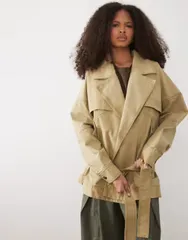 マンゴ レディース アウター ジャケット・ブルゾン コットン コート Mango 100 cotton belted shortrench coat BROWN ブラウンのサムネイル