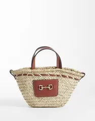 マンゴ レディース バッグ Mango raffia bucket crossbody bag BEIGE ベージュのサムネイル