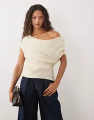 マンゴ レディース トップス シャツ アシンメトリー ドレープ ノースリーブ リネン Mango linen mix asymmetric draped sleeveless top BEIGE ベーのサムネイル