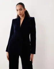 マンゴ レディース アウター ジャケット・ブルゾン ベルベット ブレザー Mango Combi velvet blazer part of a set NAVY ネイビーのサムネイル