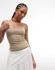 モンキ レディース トップス ベスト Monki scoopneck tank top in olive Green グリーンのサムネイル