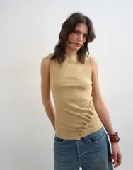 トップショップ レディース トップス タンクトップ リブ Topshop button detail slash neck ribbed top in oatのサムネイル