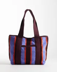 エイソス レディース バッグ パイル ASOS DESIGN striped terrycloth tote bag and PURPLE AND BROWN パープルのサムネイル