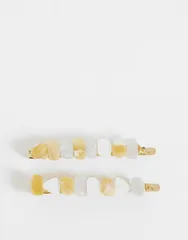 エイソス レディース アクセサリー ASOS DESIGN pack of 2 faux semiprecious chipping hair clips tone IVORY アイボリーのサムネイル