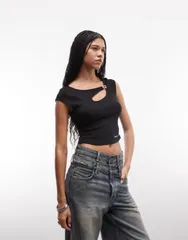 トゥルーレリジョン レディース トップス シャツ カットアウト True Religion crystal detail cut outop in jet Black ブラックのサムネイル