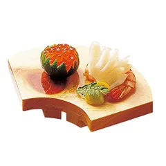 新品 ヤマコー 桧・紅節ミニ盛台 扇形 (すべり止め付) 25759