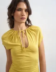 トップショップ レディース トップス Tシャツ Topshop keyhole detail top in ochreのサムネイル