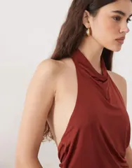 エイソス レディース トップス タンクトップ ホルター ASOS DESIGN slinky cowl halter neck top in rust ラストのサムネイル