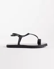 エイソス レディース シューズ サンダル レザー ASOS DESIGN Filomena premium whipstitch skinny toe loop sandals leather BLAのサムネイル