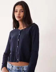 マンゴ レディース アウター カーディガン Tシャツ ニット Mango Teen pointelle knit cardiganAVY ネイビーのサムネイル