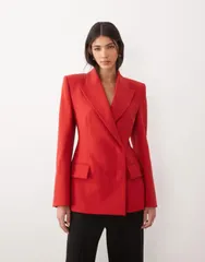 マンゴ レディース アウター ジャケット・ブルゾン ブレザー Mango premium statement shoulder blazer in deep RED レッドのサムネイル