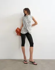 トップショップ レディース トップス タンクトップ ドレープ Topshop drape front heather tunic top Gray グレーのサムネイル