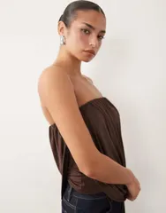 エイソス レディース トップス タンクトップ アシンメトリー ドレープ ASOS DESIGN slinky asymmetric drape bandeau top Brown ブラウンのサムネイル