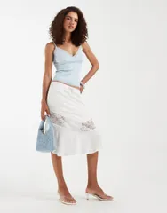 モーテル レディース ボトムスカート ミディ レース Motelinus lace panel midi skirt WHITE ホワイト