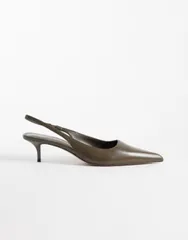 マンゴ レディース シューズ ヒール Mango heeled slingback shoes Khaki カーキのサムネイル