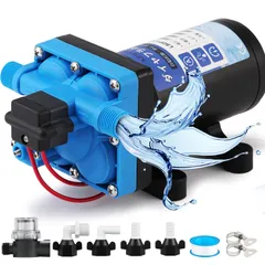 신제품 NEWTRY 다이어프램 펌프 42 시리즈 급수 배수 펌프 11.3L/분 55Psi 리프트 48m 12V 셀프 프라이밍 자동 시작/정지 압력 스위치 압력 조절 가능 정원 급수, 액체 충전, 캠핑카, 가정용 물 등에 적합하며 수돗물, 해수, 빗물 등에 적합합니다.