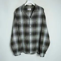 美品 TOWNCRAFT タウンクラフト 60S OPEN COLLAR SHIRT オンブレチェック オープンカラー シャツ 長袖 TC25F00800 GREEN 灰系 M 3048Q♪
