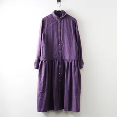 サラ SA-RAH ウール混 丸襟 ヨークギャザー ロングシャツワンピース パープル┃羽織り【2400014903904】のサムネイル