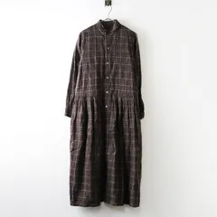 美品 サラ SA-RAH 千鳥チェック ヨークギャザー ボリューム 丸襟シャツワンピース ブラウン┃羽織り ロング【2400014903874】のサムネイル