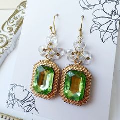 緑 ビーズ アクセサリー バラ ヴィンテージ フラメンコ ピアス
