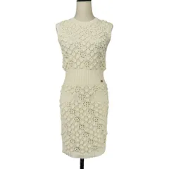 良品 CHANEL シャネル ココマーク クロシェ ニット ドレス ワンピース ペチコート付 P56168K07331 サイズ34 オフホワイト レディース 古着 中古 USEDのサムネイル