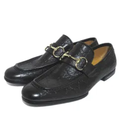 未使用 GUCCI グッチ GGシマ レザー ホースビット ローファー 14722 サイズ39.5 25cm相当 ブラック×シルバー金具 メンズ 古着 中古 USED