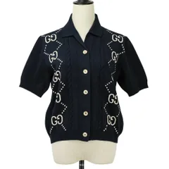 美品 25SS GUCCI グッチ GGインターシャ ショートスリーブ ニットカーディガン 747742 サイズS ネイビー レディース 古着 中古 USEDのサムネイル