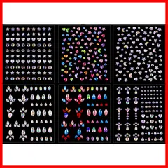 (C) DIY用品 フェイスステッカー ネイルアートパーツ 貼り付け可能 デコパーツ 顔面デコ 自己粘着性 シール キラキラ キラキラ 光る 3D 6枚セット ラインストーンステッカー ラインストーン ラインストーン フェイスシール メイク