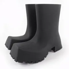 美品☆BALENCIAGA バレンシアガ 679326 TROOPER トルーパー ラバー ショートブーツ ブラック系 24cm イタリア製 レディース 箱付きのサムネイル