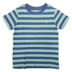 美品 POLO RALPH LAUREN ポロ・ラルフローレン ボーダー柄 Tシャツ カットソー トップス 半袖 クルーネック ポニー刺繍 7/130 紺 緑 キッズ 古着 中古 USED