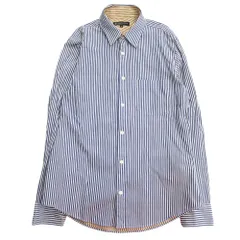 良品 BEAUTY&YOUTH B&Y ユナイテッドアローズ ビューティー&ユース ストライプ シャツ カットソー 長袖 M ブルー×ブラウン メンズ 古着 中古 USED