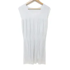 美品 PLEATS PLEASE プリーツプリーズ イッセイミヤケ シアー ノースリーブ ミニワンピース PP31-JT713 3 ライトグレー レディース 古着 中古 USEDのサムネイル
