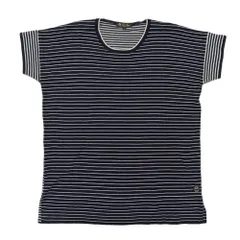 美品 LORO PIANA ロロピアーナ カシミヤ100% ボーダー柄 半袖 ニットカットソー L ネイビー ホワイト レディース 古着 中古 USEDのサムネイル