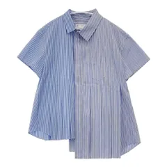 Sacai ストライプ ポプリンシャツ アシンメトリック 24SS 24-07373 サイズ1 プリーツ 半袖シャツ ブルー ホワイト レディース サカイ【中古】6-0506S◎のサムネイル