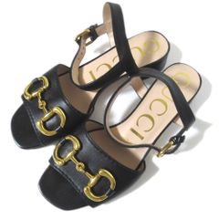 GUCCI グッチ ホースビット レザー サンダル ブラック ゴールド金具 39