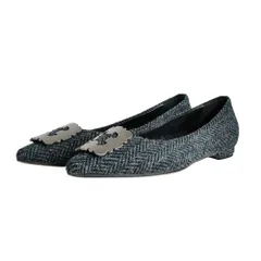 美品 MANOLO BLAHNIK マノロブラニク  ツイード ZOBIXFLAT フラットパンプス シューズ 35 22cm相当 箱付き グレー レディース 古着 中古 USEDのサムネイル