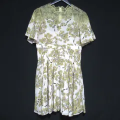 美品 VALENTINO ヴァレンティノ フラワープリント レース切り替え 半袖 シルク ワンピース サイズ40 アイボリー×イエロー系 レディース 古着 中古 USEDのサムネイル
