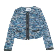 Viaggio Blu ビアッジョブルー ツイードジャケット ノーカラー クロップド丈 ジップアップ アウター 2 マルチカラー レディース 古着 中古 USED