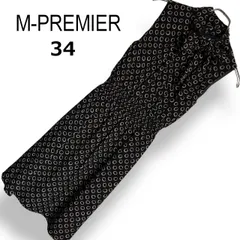 【美品】M-PREMIER エムプルミエ ノースリーブワンピース ブラック×ベージュ 総柄 サークル柄 ボウタイリボン ウエストシャーリング バックジップ 裏地付き 日本製 ミディ丈 きれいめ 上品 オフィス 春夏 レディース S【34】のサムネイル