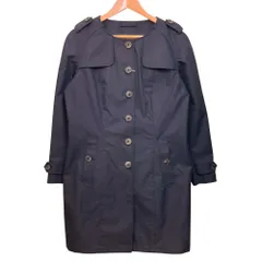 新品同様 HERNO ヘルノ 裏地総柄 ノーカラーシングルトレンチコート サイズ46 ネイビー レディース 古着 中古 USEDのサムネイル