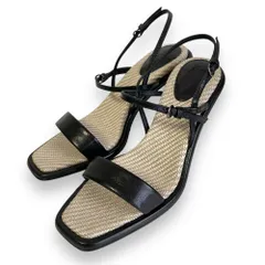 未使用 23SS Max Mara マックスマーラ レザー ピンヒール アンクルストラップ ストローサンダル 38 約24.5cm ブラック×ベージュ レディース 古着 中古 USEDのサムネイル