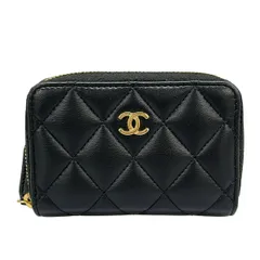 CHANEL(シャネル) コインケース マトラッセ 黒 ゴールド金具/ココマーク/ラウンドファスナー ラムスキン