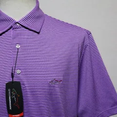 【新品タグ付き】グレグノーマン ポロシャツ メンズ L XL 新品未使用品 細ボーダー ポロシャツ ゴルフウェアー 紫 ビックサイズ オーバーサイズ 半袖 アメリカ購入のサムネイル